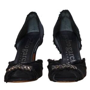 Pedro Garcia Diara Black Satin Crystal Heels